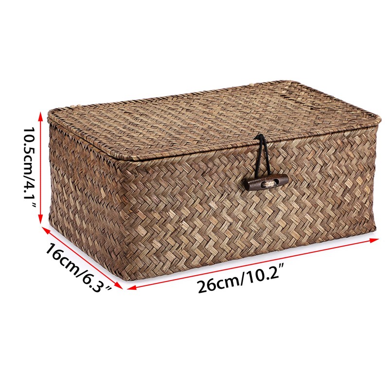 OLegei Wicker Storage Basket with Lid Basket for Shelf Storage