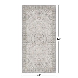 Hazo Haus Light Gray Washable Rugs for Living Room - 4x8 Vintage Boho Eclectic Pastel, Washable Low Pile Non Slip Area Rug for Bedroom Beside Bed, Door Mat Indoor Entrance, Kitchen, Home Floor Decor