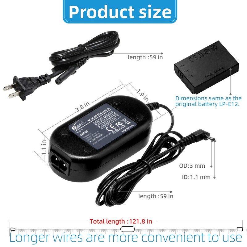 Glorich ACK-E12 AC Power Adapter DR-E12 DC Coupler LP-E12 LPE12