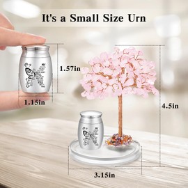 SOITIS Small Urns for Human Ashes Keepsake, 1.57 Inches Stainless Steel Mini Urn for Women Men with Pink Crystal Tree - Decoration Urn Butterfly Cremation Keepsake