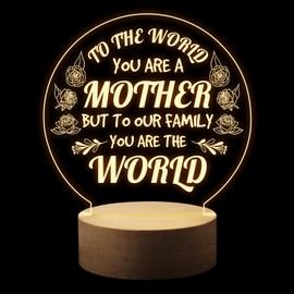 RAYKUL Gifts for Mom,Acrylic Night Light Gift, Birthday Gift for Mom, Mom Gift for Mother's Day, Christmas, Thanksgiving, Engraved Night Light - Wood Stand-Round