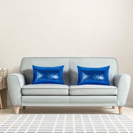 ShinyBeauty Royal Blue Throw Pillow Covers 12X20 Inches Set of 2, Rectangle Pillow Cover, Glitter Fabric Sequin Blue Pillow Case for Couch,Sofa,Living Room Pillows Party Decorations
