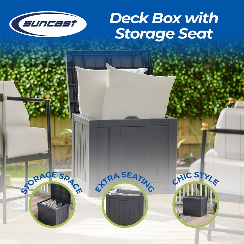 Suncast 22-Gallon Outdoor Patio Backyard Deck Box Storage Bench and