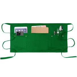 MIKI WELL Server Apron with 5 Pockets - Rivet buckle Unisex Short/Half Waiter Waist Short Apron, Green, One Size