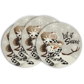 Artoid Mode Grey Snowman Snowflakes Christmas Placemats Set of 4, Round 37cm Seasonal Winter Xmas Holiday Vintage Washable Table Mats