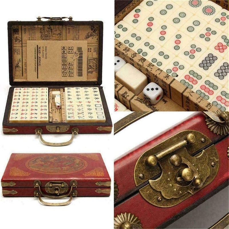 Vintage Mahjong Rare 144 Tiles Mah-Jong Set Bamboo Piece W/English