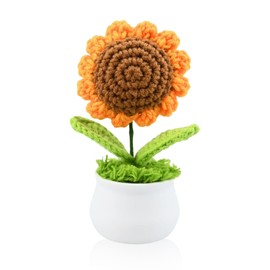 IEFFPIN Crochet Flowers, Sunflower Crochet Potted Plant, Knitted Flowers, Cute Car Dashboard, Home Office Desk Decoration, Mothers Day Valentines Day Birthday Gifts