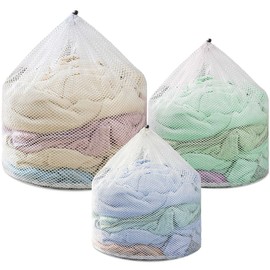 3Pcs Laundry Mesh Wash Bags, Drawstring Net Laundry Bag for Washing Machine, Mesh Laundry Wash Bags for Home Dorm Hotel Travel Use