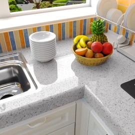 MelunMer White Glossy Marble Contact Paper for Countertops 118”×15.7” Self Adhesive Removable Wallpaper Granite Peel and Stick Wallpaper for Bathroom/Kitchen/Cabinets Waterproof Easy to Clean