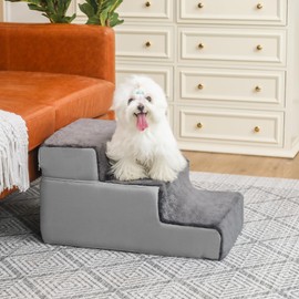 Dog Stairs for Small Dogs, 3 Tiers Pet Stairs for High Beds and Couch, Density Foam Durable Ramp with Non-Slip Fabric Cover for Puppy, Cats