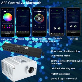 AZIMOM 10W RGBW Twinkle 550pcs 0.03in 13.1ft Fiber Optic Starlight Lights+Pure White Meteor Shooting Star Sound Activated End Glow Fiber Strands APP Remote Control Car Home Ceiling Roof Decor