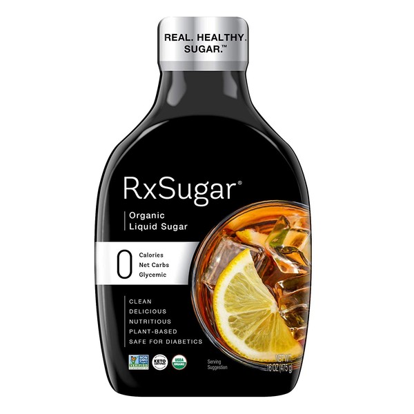 RxSugar Delicious Plant-Based Organic Liquid Sugar, 16 oz | 0 Calorie, 0 Net Carbs, 0 Glycemic | Diabetes-Safe Natural Sugar | Keto Certified | Non-GMO Project Verified | Gluten-Free Certified