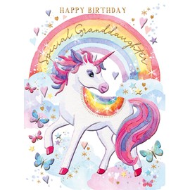 Noel Tatt Special Granddaughter Birthday Card for Girls - Unicorn, Rainbow and Butterflies - Eco-Friendly and Recyclable