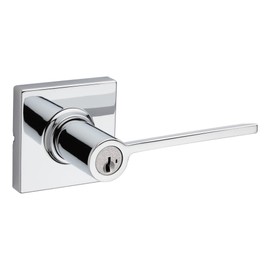 Kwikset Ladera Entry Door Handle with Lock and Key, Secure Keyed Reversible Lever Exterior, Doorlock, for Front Entrance and Bedrooms, Polished Chrome, Pick Resistant Smartkey Rekey Security