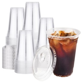 VPACKDUO 50 pack 16 oz Clear Plastic Cups with Lids, Disposable Iced Coffee Cups with Strawless Sip Lids, Drink Cup for Cold Drinks, Iced Coffee