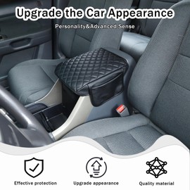 HIRUFAIT Center Console Armrest Cover for Honda Pilot 2003 2004 2005 2006 2007 2008 Accessories, Leather Armrest Lid Cushion Pad, Armrest Seat Box Cover Mat with Pockets (Black)