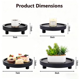 HOMIEE 4PCS Wooden Risers for Display 8/7/6/5 Inch Wood Pedestal Stand Mini Tray Stand Wooden Pedestal Holder Rustic Riser for Decor Home Kitchen Tiered Tray, Black