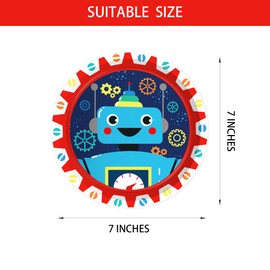 Jajajuegos 7" Robot Paper Plates Robot Celebrate Party Tableware Round Robot Disposable Dinner Paper Plates Set Robot Theme Party Paper Plates for Robot Birthday Baby Party Decorations(24pcs)
