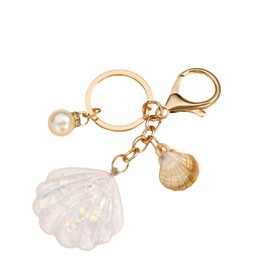 MMIUAEG Shell Beach Keychain for Women Colorful Glitter Seashell Charms Keyring Sea-Themed Keychain-White
