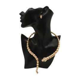 Unbranded Women Gold Metal Wrap Around Night Out Glam Snake Necklace Jewelry + Earring Set