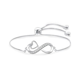 SBI Jewelry Women Clear CZ Hollow Love Heart Charm Bracelet Adjustable Friendship Forever Together Grandma Infinite Friends Couple Sister Mom Birthday Anniversary