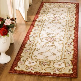 Safavieh Chelsea Collection HK73A Hand-Hooked French Country Wool Runner, 2'6" x 8' , Ivory / Burgundy