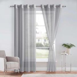 DWCN Sheer Voile Vorhang Transparente Gardine mit Ösen 2 Stücke Ösenschal für Wohnzimmer, Babyroom，Schlafzimmer, Grau, 240x140cm(HxB)