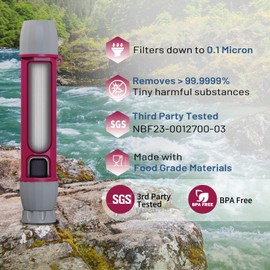 YWF01 Personal Filter Straw for Drinking Survival, Portable Water Purifier Filtration System Survival Gear and Supplies for Camping, Hiking, Travel, and Emergency Preparedness (Plum Red, Pack of 4)