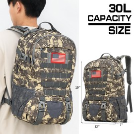 Houart Camo Backpack,Military Tactical Backpack for Men with Flag Patch,30L School Backpack for Outdoor