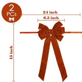 AIMUDI Orange Velvet Bows 6.5" x 15" Christmas Bows for Gift Wrapping Velvet Bows for Christmas Tree, Holiday Crafts, Wreath, Garland, Staircase, Home Outdoor Winter Christmas Decorations, 2 PCs