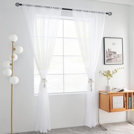 youleyar - Cortinas de gasa con bolsillo para barra de cortina, 2 paneles blanco, beige, negro, gris, café, 42 pulgadas de ancho, 72 pulgadas de largo, 1 par para cocina, recámara, niños, sala de
