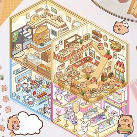 20 Sets DIY 3D Stickers Scene,Fun DIY House Stickers for Adults and Kids to Relieve Stress Pass The Time Bear Bakery,Restaurant,Convenience Store,Amusement Park,Teahouse