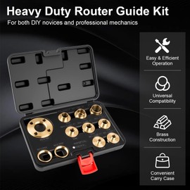 11Pcs Brass Router Bushing Guide Set, Router Template Guide with Lock Nut Adapter, Compatible with Porter Cable Style Router Sub-Bases, for Dovetailing, Cut Out Work & Woodworking Router Accessories