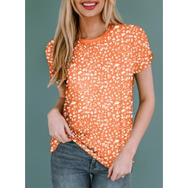 EVALESS Tops for Women 2025 Casual Crewneck Short Sleeve Tops Trendy Polka Dots Shirts Loose Fit T Shrts Orange Medium