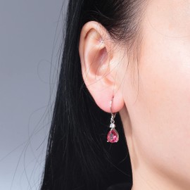 CiNily Leverback Dangle Earrings for Women 14K White Gold Plated Drop Earrings Red Cubic Zircon Fashion Teardrop Hoop Earrings Hypoallergenic Jewelry for Sensitive Ear