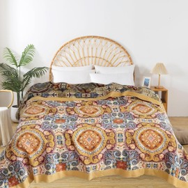 Shesyuki Boho Throw Blanket for Bed - 100% Pure Cotton Ultra Soft Rustic Quilt - Farmhouse Decor Bed Blankets, All Season Rustic Throw for Sofa Couch Chair(60"×80", Boho Flover)