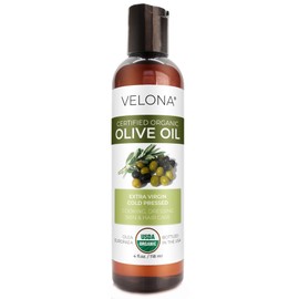 velona USDA Certified Organic Olive Oil - 4 Fl Oz | 100% Pure and Natural Carrier Oil | Extra Virgin, Unrefined, Cold Pressed | Cooking, Dressing, Face, Hair, Body & Skin Care | Use Today - Enjoy Results