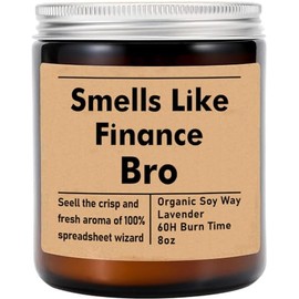 GreenStar Gifts Smells Like Finance Bro Candle - Funny Gift for Finance Worker - Finance Husband/Boyfriend Gift Candle - Soy Wax 8Oz Candle Gift - Non-Toxic Ingredients, Lavender