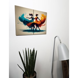 The Plum Penguin Dynamic Duo Dance Abstract Wall Art, A4 Twin Set, 6mm Wood MDF, Colourful Home Décor Canvas Alternative 40 x 30cm