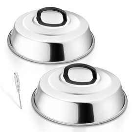 Herogo Cheese Melting Dome Set of 2, Round Stainless Steel Steam Basting Cover with Heat Proof Handle, Ideal for BBQ Flat Top Griddle Grill Kitchen, Dishwasher Safe