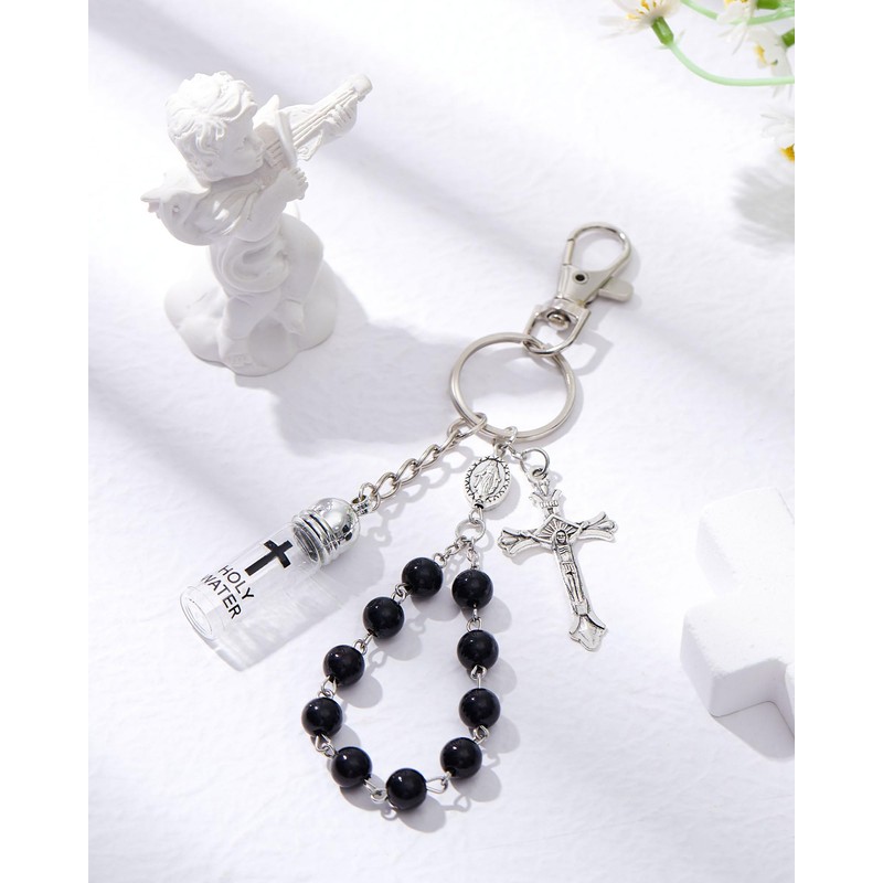 Blushtier Holy Water Bottle Keychain with Rosary Beads Crucifix, Catholic
