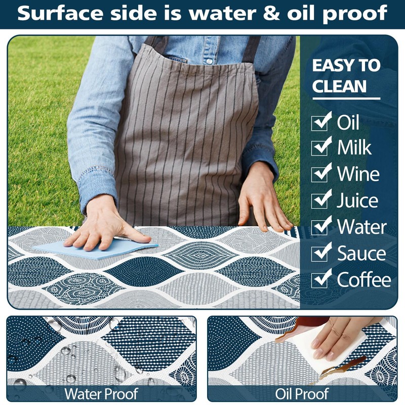 JAWO Blue and Grey Picnic Table Cover with Bench Covers,
