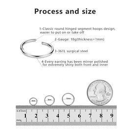 MOTBEGIT Small Gold Hoop Earrings: Cartilage Hoop Earring Lightweight Helix Tragus Earrings Dainty Tiny Thin Huggie Hoop Earrings 18g Cartilage Earring Nose Ring Septum Ring Lip Ring（Silver）