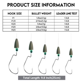 Eupheng Texas Rigs for Bass Fishing, Pre-Rigged Leader Line with Weights Hooks Barrel Swivel Kit Fishing Ready Texas Rig for Bass Perch 5PCS (#1/0 Hooks-3/16 oz Weight-5pcs)