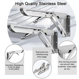 BUZIFU Folding Console 300 mm, Pack of 2 Stainless Steel Folding Table Hinge Heavy Duty Console Folding Hinges Folding Shelf Brackets Folding Support Wall Holder for Table Tops, Load Capacity: 60 kg