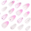 Tressora 24Pcs 3D Handmade Press on for Medium Pink Almond