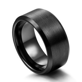 10mm Wide Mens Tungsten Ring Wedding Band Black Beveled Edge Brushed Comfort Fit Size 12