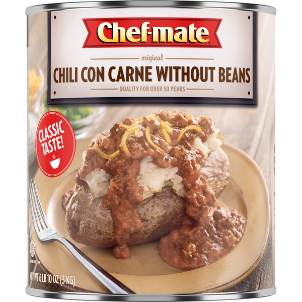Chef-mate Beef Chili, Canned Chili with Meat, No Beans, 6 lb 10 oz (#10 Can Bulk)