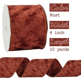 MEEDEE Rust Velvet Wired Ribbon - 4 Inch Wide, Double Sided, For Christmas Tree, Holiday Crafts, Home Decor, Topper Bow, Garlands, Wreaths (10 Yards)