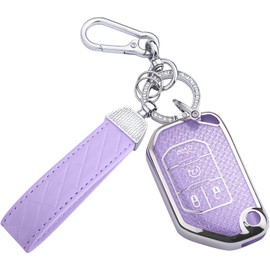 Seedwee for Jeep Fob Cover, Soft TPU Keys Protector Bling Key Fob Keychain for Jeep Wrangler JLU JL Gladiator Rubicon JT Car Flip Key, Silver Purple